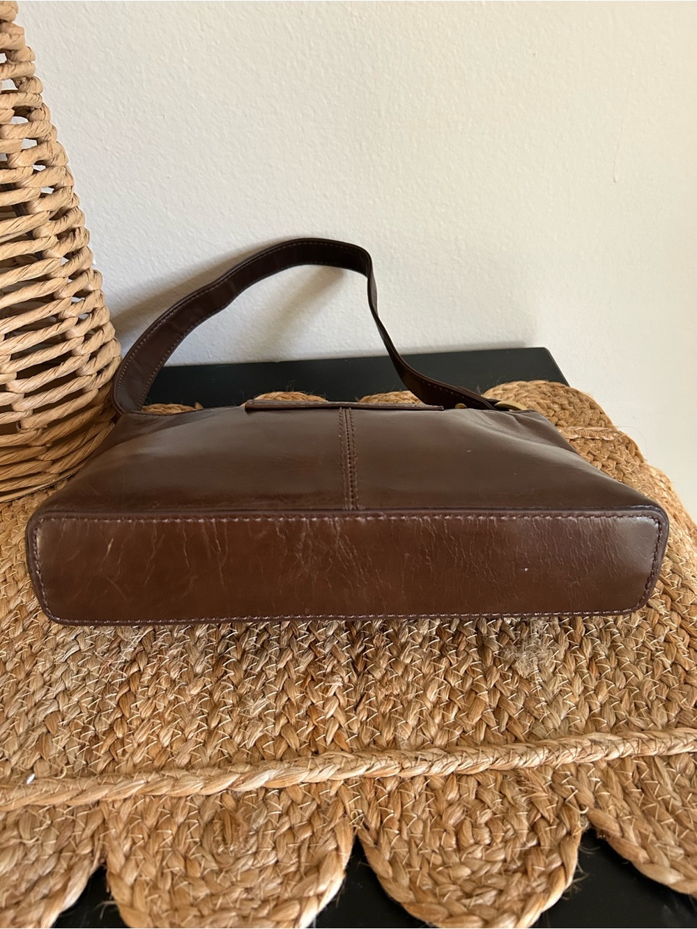 HOBO Mila Brown Leather Turn Lock East West Shoulder Baguette Bag - Picture 8 of 12